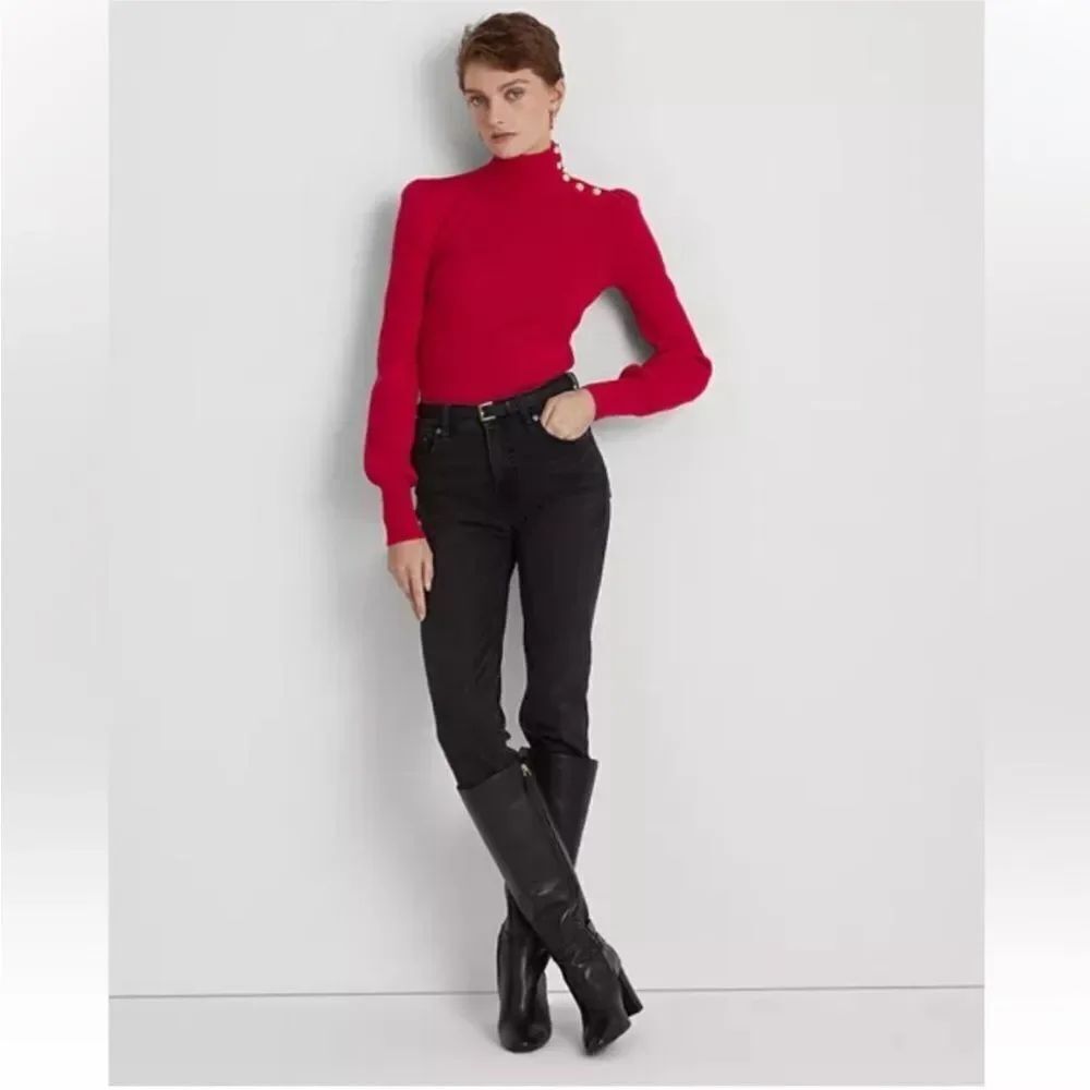 Ralph Lauren black label Red Turtleneck Sweater with Button Detail, S - Picture 2 of 14